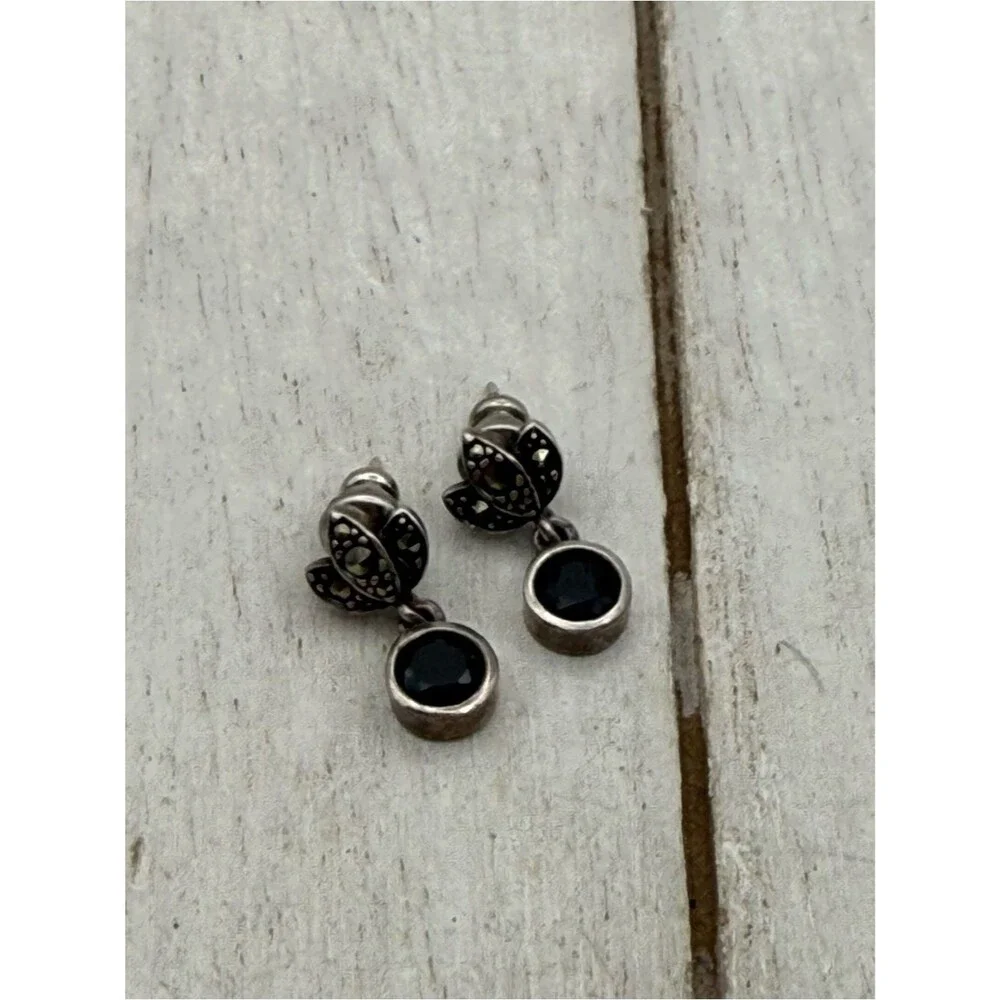 Sterling Silver Black onyx dangle Stone Drop Earrings